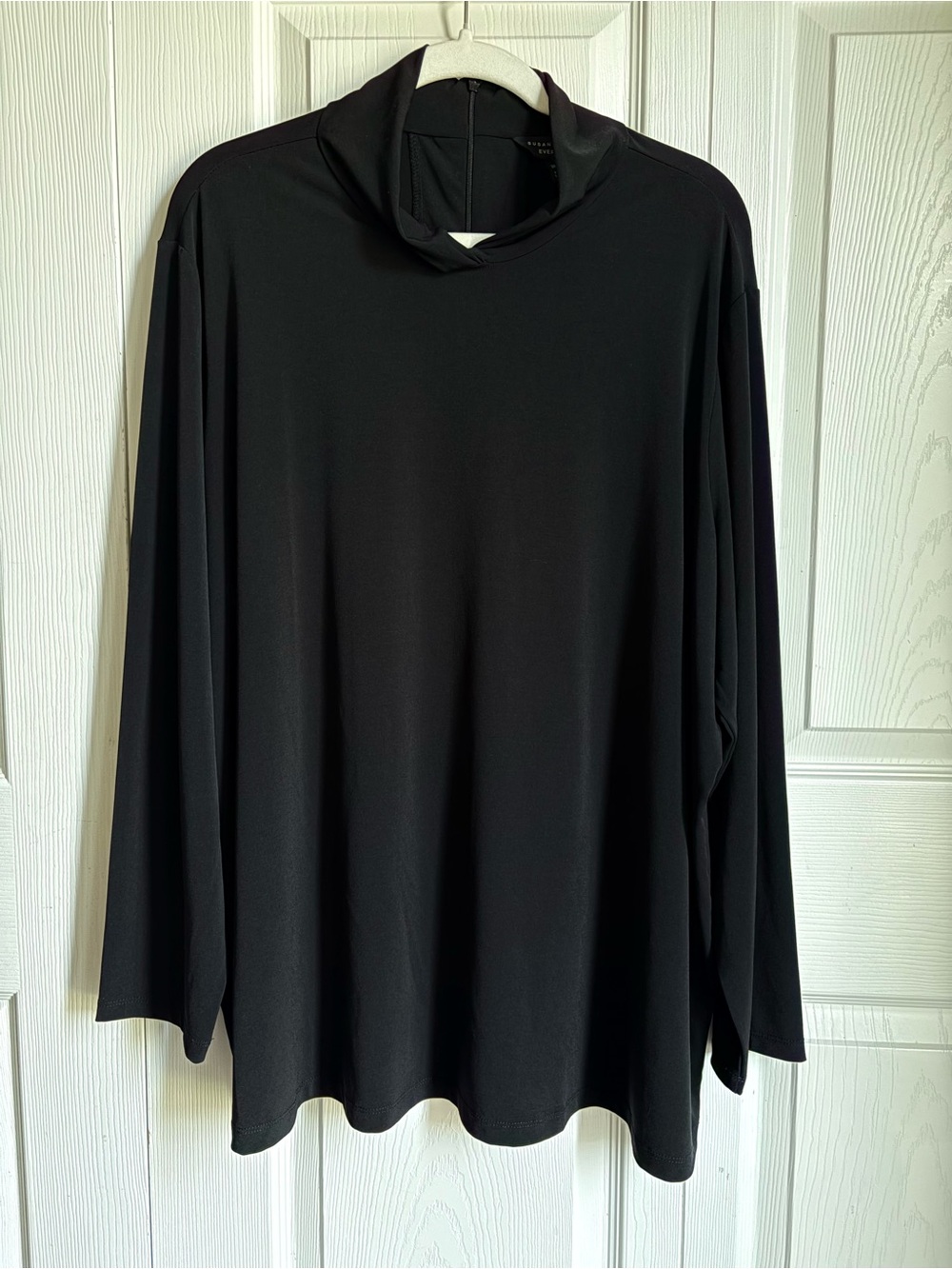 Susan Graver Black Mock-Neck Zip Back Casual  Flowy Elegant Top Size 3XL